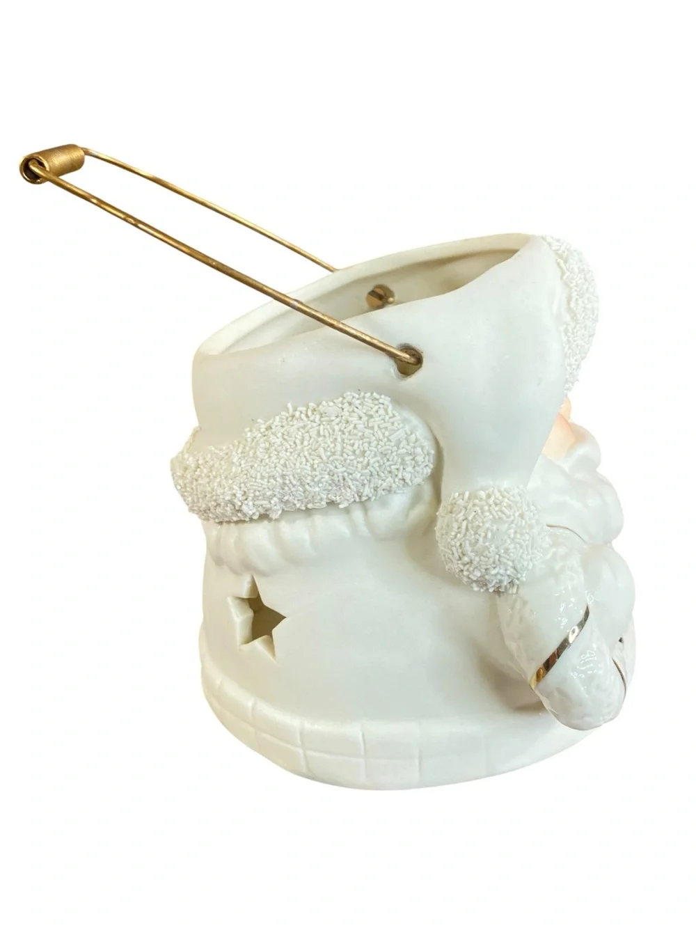 Ceramic Santa Claus Lantern Rustic Christmas Charm w Gold Candle Holiday Decor